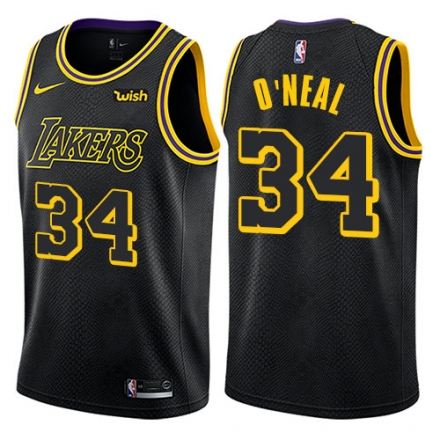 Men Nike Los Angeles Lakers #34 Shaquille ONeal Black City Edition NBA Jer