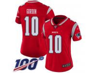 #10 Limited Josh Gordon Red Football Women's Jersey New England Patriots Inverted Legend 100th Season