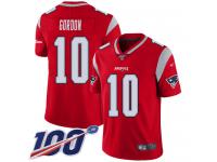 #10 Limited Josh Gordon Red Football Youth Jersey New England Patriots Inverted Legend 100th Season