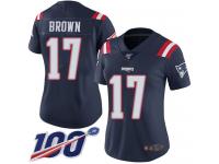 100th Season Antonio Brown Women's Limited Navy Blue Jersey Football New England Patriots Rush Vapor Untouchable #17