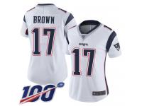 100th Season Antonio Brown Women's Limited White Jersey Football New England Patriots Vapor Untouchable Road #17