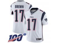 100th Season Antonio Brown Youth Limited White Jersey Football New England Patriots Vapor Untouchable Road #17