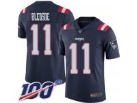 #11 Limited Drew Bledsoe Navy Blue Football Men's Jersey New England Patriots Rush Vapor Untouchable 100th Season