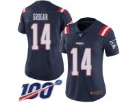 #14 Limited Steve Grogan Navy Blue Football Women's Jersey New England Patriots Rush Vapor Untouchable 100th Season