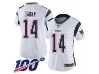 #14 Limited Steve Grogan White Football Road Women's Jersey New England Patriots Vapor Untouchable 100th Season