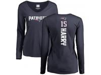 #15 N'Keal Harry Navy Blue Football Backer Slim Fit Women's New England Patriots Long Sleeve T-Shirt