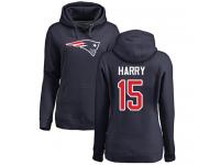 #15 N'Keal Harry Navy Blue Football Name & Number Logo Women's New England Patriots Pullover Hoodie