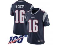 #16 Limited Jakobi Meyers Navy Blue Football Home Youth Jersey New England Patriots Vapor Untouchable 100th Season