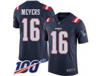 #16 Limited Jakobi Meyers Navy Blue Football Men's Jersey New England Patriots Rush Vapor Untouchable 100th Season