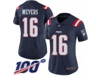 #16 Limited Jakobi Meyers Navy Blue Football Women's Jersey New England Patriots Rush Vapor Untouchable 100th Season