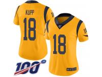 #18 Limited Cooper Kupp Gold Football Women's Jersey Los Angeles Rams Rush Vapor Untouchable 100th Season