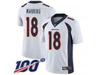 #18 Limited Peyton Manning White Football Road Men's Jersey Denver Broncos Vapor Untouchable 100th Season