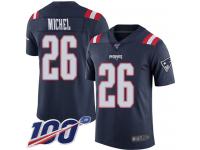 #26 Limited Sony Michel Navy Blue Football Men's Jersey New England Patriots Rush Vapor Untouchable 100th Season