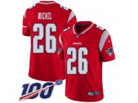 #26 Limited Sony Michel Red Football Youth Jersey New England Patriots Inverted Legend 100th Season