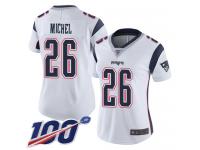 #26 Limited Sony Michel White Football Road Women's Jersey New England Patriots Vapor Untouchable 100th Season