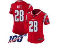 #28 Limited James White Red Football Women's Jersey New England Patriots Inverted Legend 100th Season