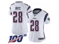 #28 Limited James White White Football Road Women's Jersey New England Patriots Vapor Untouchable 100th Season