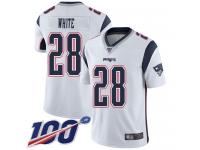 #28 Limited James White White Football Road Youth Jersey New England Patriots Vapor Untouchable 100th Season