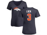 #3 Drew Lock Navy Blue Football Name & Number Logo Women's Denver Broncos T-Shirt