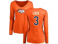 #3 Drew Lock Orange Football Name & Number Logo Women's Denver Broncos Long Sleeve T-Shirt