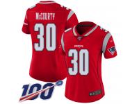 #30 Limited Jason McCourty Red Football Women's Jersey New England Patriots Inverted Legend 100th Season