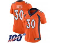 #30 Limited Terrell Davis Orange Football Home Women's Jersey Denver Broncos Vapor Untouchable 100th Season