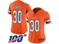 #30 Limited Terrell Davis Orange Football Women's Jersey Denver Broncos Rush Vapor Untouchable 100th Season