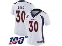 #30 Limited Terrell Davis White Football Road Women's Jersey Denver Broncos Vapor Untouchable 100th Season