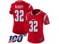 #32 Limited Devin McCourty Red Football Women's Jersey New England Patriots Inverted Legend 100th Season