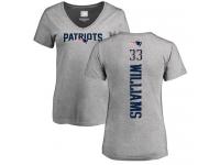 #33 Joejuan Williams Ash Football Backer V-Neck Women's New England Patriots T-Shirt