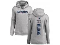 #33 Joejuan Williams Ash Football Backer Women's New England Patriots Pullover Hoodie