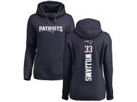 #33 Joejuan Williams Navy Blue Football Backer Women's New England Patriots Pullover Hoodie