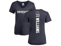 #33 Joejuan Williams Navy Blue Football Backer Women's New England Patriots T-Shirt