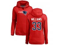 #33 Joejuan Williams Red Football Name & Number Logo Women's New England Patriots Pullover Hoodie