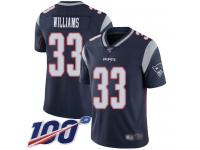 #33 Limited Joejuan Williams Navy Blue Football Home Youth Jersey New England Patriots Vapor Untouchable 100th Season