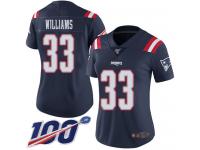 #33 Limited Joejuan Williams Navy Blue Football Women's Jersey New England Patriots Rush Vapor Untouchable 100th Season