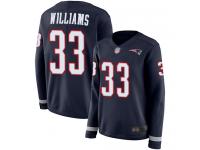 #33 Limited Joejuan Williams Navy Blue Football Women's Jersey New England Patriots Therma Long Sleeve