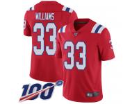 #33 Limited Joejuan Williams Red Football Alternate Youth Jersey New England Patriots Vapor Untouchable 100th Season