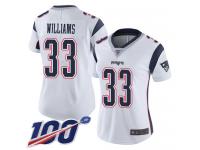 #33 Limited Joejuan Williams White Football Road Women's Jersey New England Patriots Vapor Untouchable 100th Season