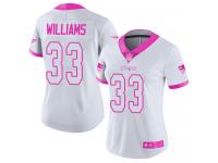 #33 Limited Joejuan Williams White Pink Football Women's Jersey New England Patriots Rush Fashion