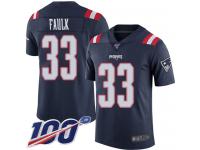 #33 Limited Kevin Faulk Navy Blue Football Men's Jersey New England Patriots Rush Vapor Untouchable 100th Season