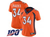 #34 Limited Will Parks Orange Football Home Women's Jersey Denver Broncos Vapor Untouchable 100th Season