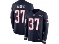 #37 Limited Damien Harris Navy Blue Football Men's Jersey New England Patriots Therma Long Sleeve