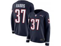 #37 Limited Damien Harris Navy Blue Football Women's Jersey New England Patriots Therma Long Sleeve