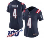 #4 Limited Jarrett Stidham Navy Blue Football Women's Jersey New England Patriots Rush Vapor Untouchable 100th Season