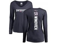 #50 Chase Winovich Navy Blue Football Backer Slim Fit Women's New England Patriots Long Sleeve T-Shirt