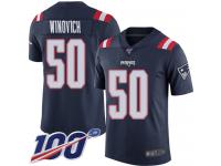 #50 Limited Chase Winovich Navy Blue Football Youth Jersey New England Patriots Rush Vapor Untouchable 100th Season