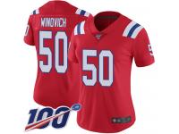 #50 Limited Chase Winovich Red Football Alternate Women's Jersey New England Patriots Vapor Untouchable 100th Season