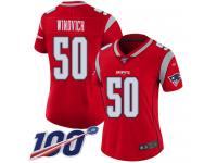 #50 Limited Chase Winovich Red Football Women's Jersey New England Patriots Inverted Legend 100th Season