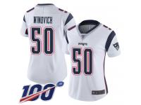 #50 Limited Chase Winovich White Football Road Women's Jersey New England Patriots Vapor Untouchable 100th Season